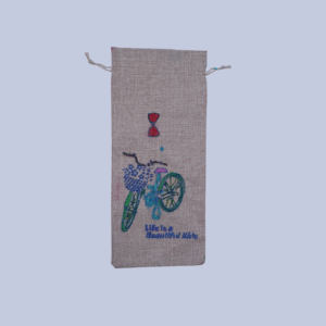 A hand painted empty jute wine bag