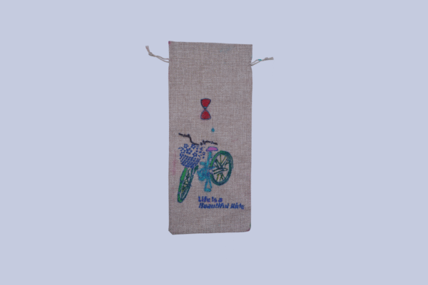 A hand painted empty jute wine bag