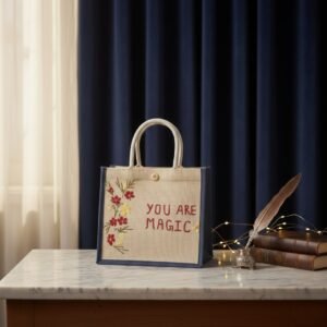 A jute tote bag with a lovely saying you are a magic A jute tote bag with a lovely saying you are a magic