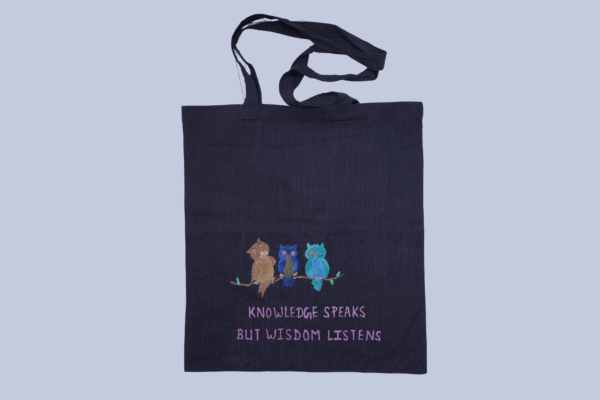 Colourful Owl with a Touch of Wisdom Hand Painted Cotton Tote Bag