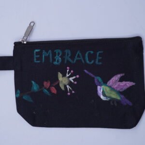 A Hand Painted Cotton Canvas Embrace Black Pouch
