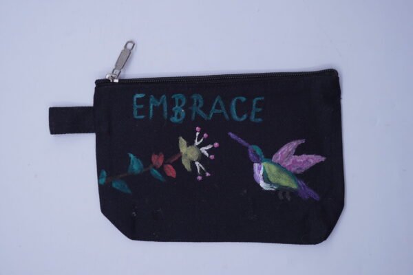 A Hand Painted Cotton Canvas Embrace Black Pouch