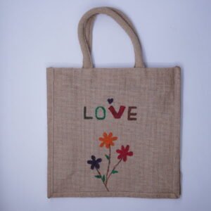 A Hand Painted Jute Tote Bag with Love