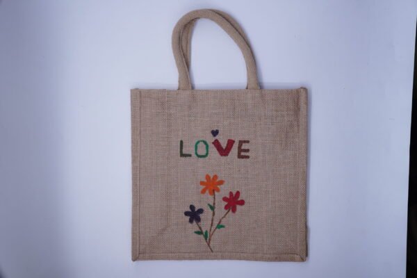 A Hand Painted Jute Tote Bag with Love