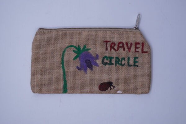 Flower design hand painted jute pouch Flower Design Hand Painted Jute Pouch