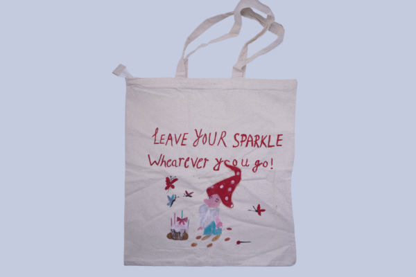 Hand painted cheerful gnome with a sweet message tote bag Hand Painted Cheerful Gnome with a Sweet Message Tote Bag