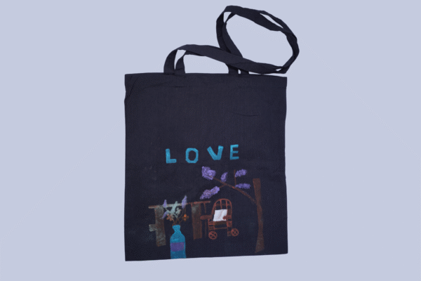 Hand Painted Cotton Canvas Tote Bag With Love Design