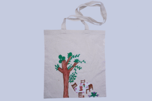 Hand Painted Cotton Tote Bag a Tall Tree and Floral