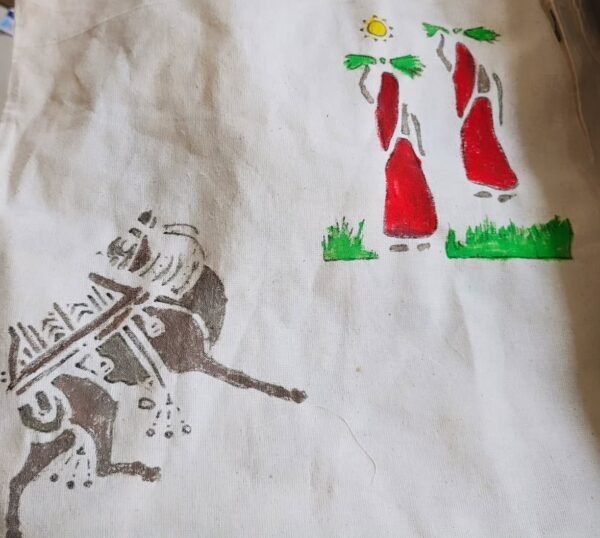 Hand painted farmer ladies with bullock tote bag Hand painted farmer ladies with bullock tote bag