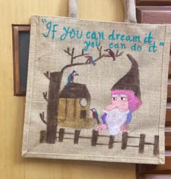 Hand Painted Goofy Jute Tote Bag