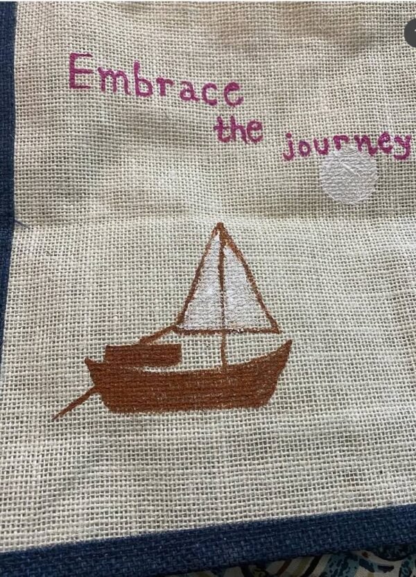 Hand painted jute tote bag 1 Hand painted jute tote bag