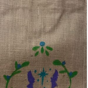 Hand painted jute tote bag of believer