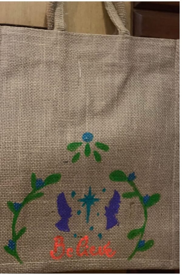 Hand painted jute tote bag of believer Hand painted jute tote bag of believer