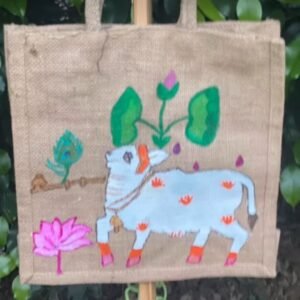 Hand painted jute tote bag of pichwai