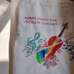 Hand painted music guitar tote bag