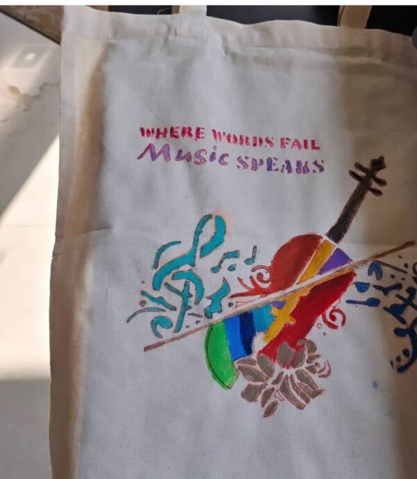 Hand painted music guitar tote bag