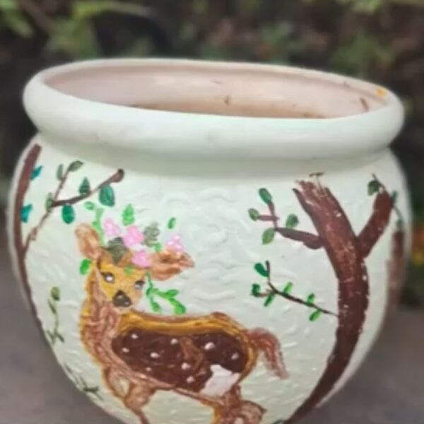 Hand painted pottery of lovely dear in nature Hand Painted Pottery of Lovely Dear in Nature