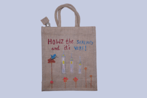 Hand Painted Message of Serenity and its Vibe on Jute Tote Bag