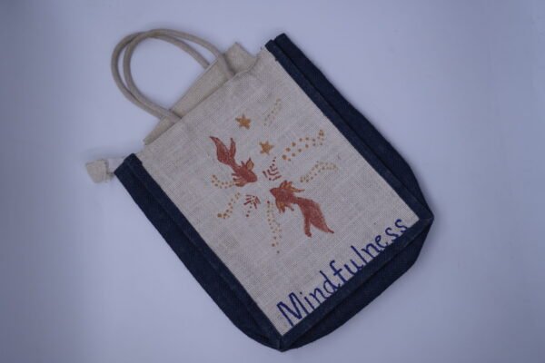 Mindfulness Hand painted jute tote bag Mindfulness Hand Painted Jute Tote Bag