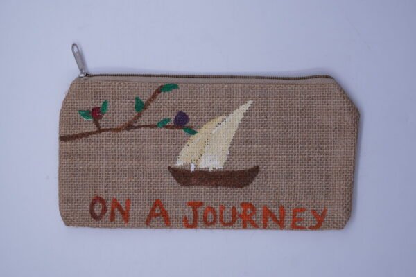 On a journey hand painted jute pouch On A Journey Hand Painted Jute Pouch