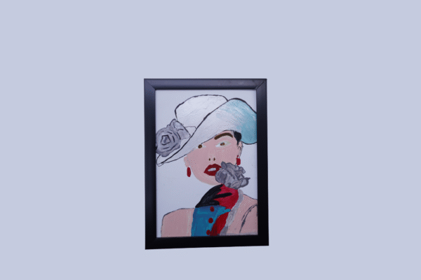 Woman with bright colours hand painting with frame Stylish Women Hand Painting on Mount Paper with Frame