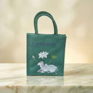 Green Jute tote bag Compassion