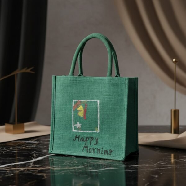 Green bag Green Jute tote bag Butterfly morning