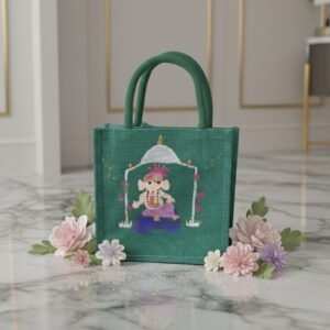 Green Jute Tote Bag Ganpati Ji