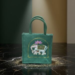 Green Jute Tote Bag Pichwai