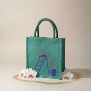 Green Jute tote bag Lawn inspired
