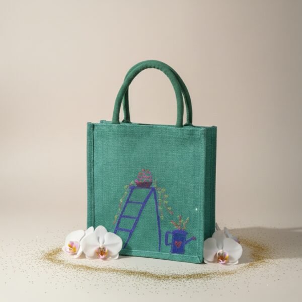 Green Jute tote bag Lawn inspired